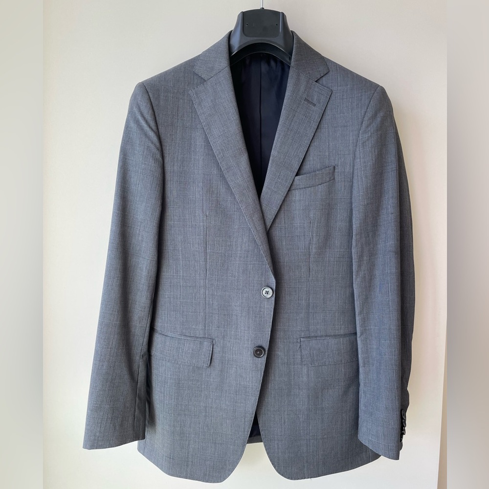 👔🔥 Massimo Dutti Suit, gray checks, italian wool, size 36 blazer, 31 trousers